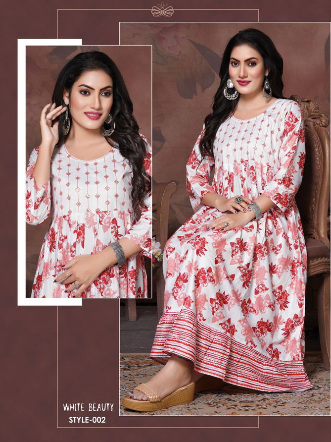 Trendy White Beauty 01 Printed Anarkali Kurtis Catalog
